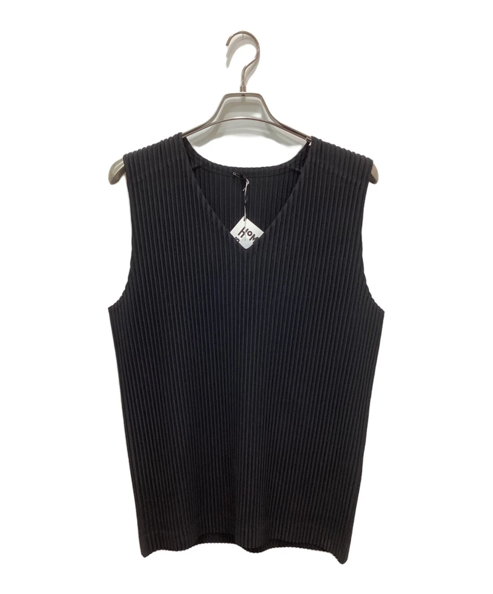 HOMME PLISSE ISSEY MIYAKE Men's Pleated V-neck Vest Size 3 Black