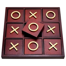 Wooden Tic Tac Toe Board Game for Family Party Room Table Decor, 9.5x9.5"