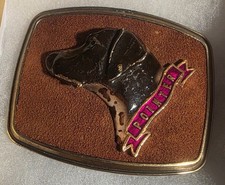 Vintage Metal Belt Buckle, Leather and Brass, Pointer Dog, Puppy, Canine, Nice