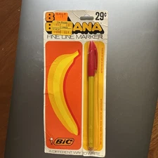 1970's BIC BANANA FINE LINE MARKER RED INK SEALED DAMAGED/DIRTY PACKAGING NOS