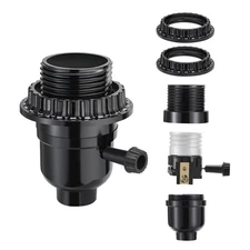 Listed E26 Light Socket, Lamp Socket Replacement with ON/Off Switch Black