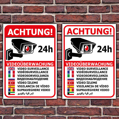 Schild Videoüberwachung Aufkleber Warnschild Hinweisschild  in 9 Sprachen Hochf.