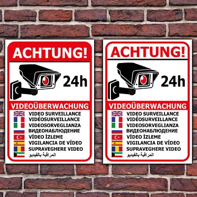 VIVA WERBUNG Schild Videoüberwachung Aufkleber Warnschild Hinweisschild in 9 Sprachen Hochf.