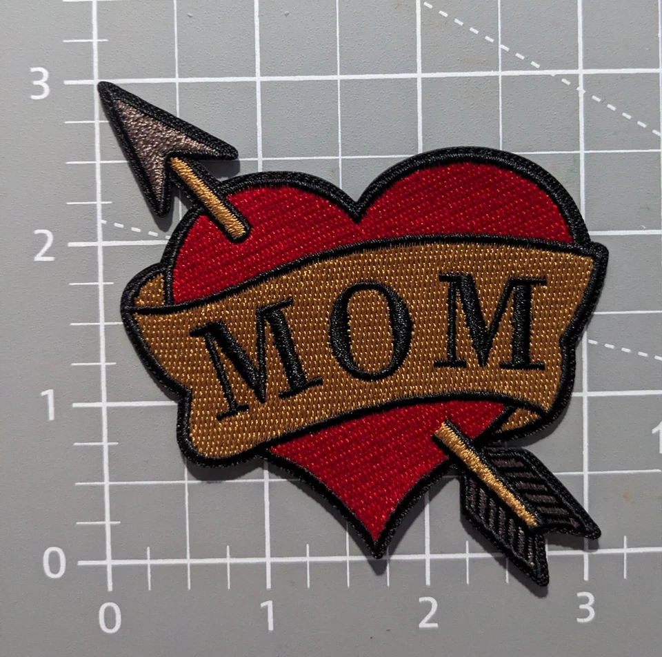 Mom Classic Tattoo Patch Pierced Heart Mother's Day Embroidered Iron On 3x3" - Image 2 of 3