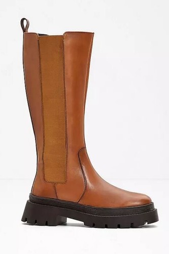 FREEMANS Genuine Leather Knee High Boots in Tan UK 5 (F802)