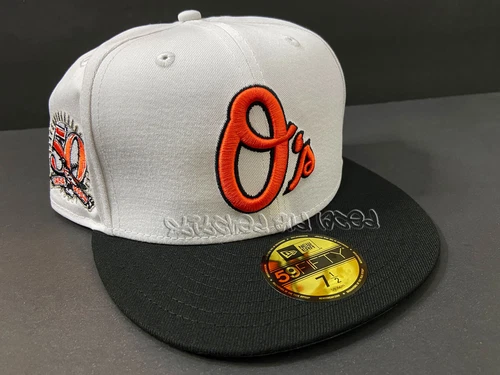 EXCLUSIVE BALTIMORE ORIOLES FITTED HAT WHITE BLACK ORANGE 5OTH PATCH CLUB 7 1/2