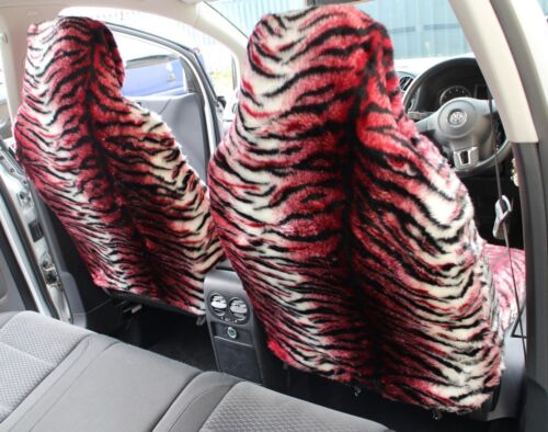 Red Tiger Faux Fur Furry Car Seat, Red Faux Fur Car Seat Covers