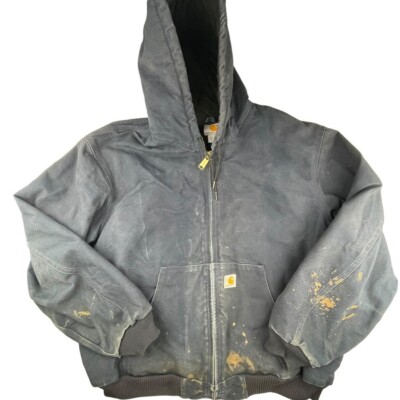 Vintage USA Carhartt J131 navy blue hooded full zip distressed