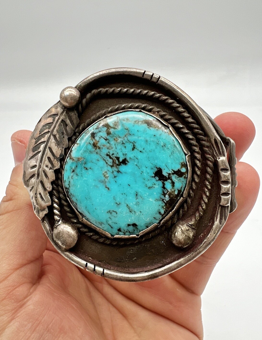 Vtg Navajo Native American Sterling Silver Kingman Turquoise Cuff ...