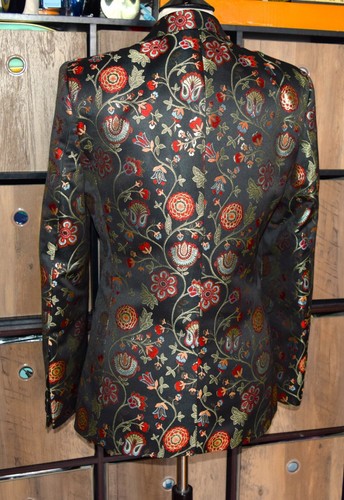 Chaqueta blazer esmoquin 2 botones jacquard floral metálico mezcla asos solapas negras 36R - Imagen 5 de 11