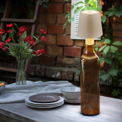 Tischlampe Flaschenleuchte Außenlampe Gartenleuchte Touchdimmer sand LED H 13 cm - Bild 1 von 4