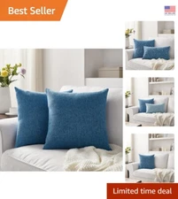 Durable 16" x 16" Blue Linen Pillow Covers – Set of 2 for Living Room Décor