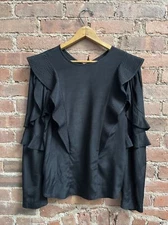 Isabel Marant Women’s Ruffled Blouse, Sz 38, Black Viscose/Rayon India