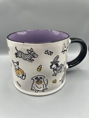 ELI + ANA Purple TRICKY TREAT DOG Halloween Mug Witch Mummy Ghost Candy Corn NEW