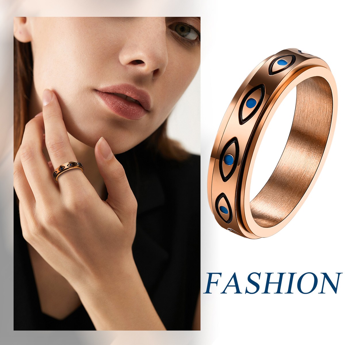 eyeリング Ginger Lyne Collection: Blue Stainless Steel Evil Eye Ring