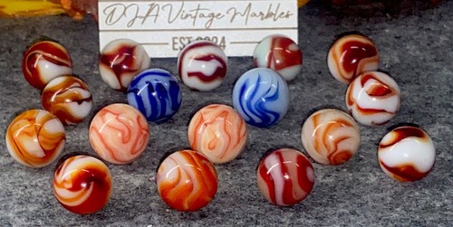 😎17-Vintage Swirl Marbles-NM+.59-67 Different Makers-Flames-Paired-Wet & Wild🔥
