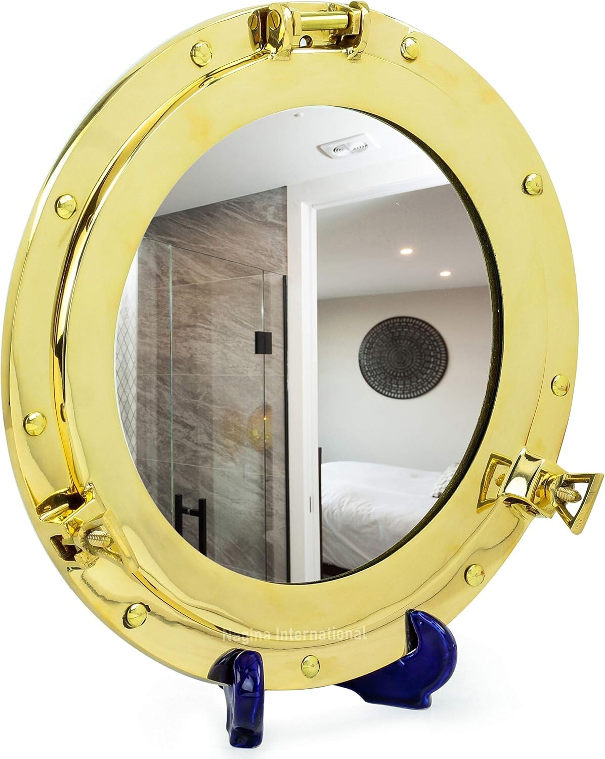 Dorado 12" Náutico Redondo Navío Portilla Marítimo Espejo Ventana Para Home&wall