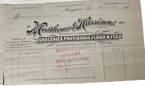 ATQ Billheads Matthews & Harrison 1913 Lebensmittel Kolonial Kingston NY 4er-Set - Bild 5 von 6
