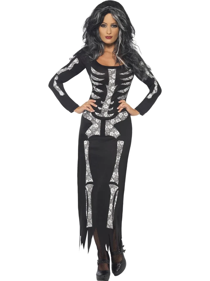 Ladies Skeleton Costume Halloween Fancy Dress Outfit Adults Dress Sexy - Image 2 of 2