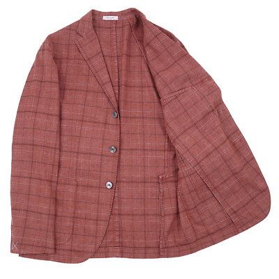 Boglioli Red Layered Check Soft Cotton-Linen 'K Jacket' Sport Coat