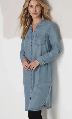 J. Jill Denim Women's Blue Fringed Button-Front Indigo Dress Size XLP.    FLAW