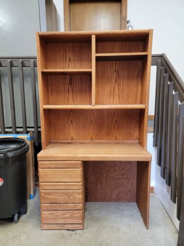 Solid Oak Desk W/hutch - Picture 2 of 3