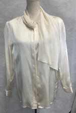 Layla Mitra Cream Silk Blouse with Scarf Detail Size 8