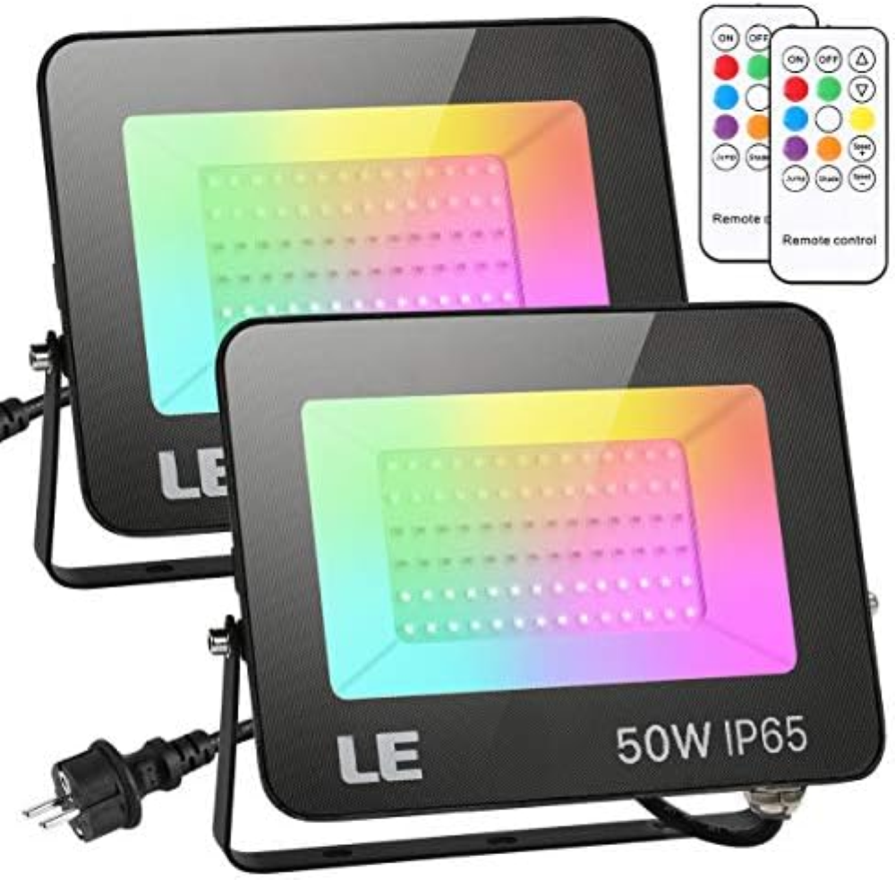 LE Faretto LED RGB Esterno 15W (Equivalente a 100W), 2 Pezzi Proiettore RGB con