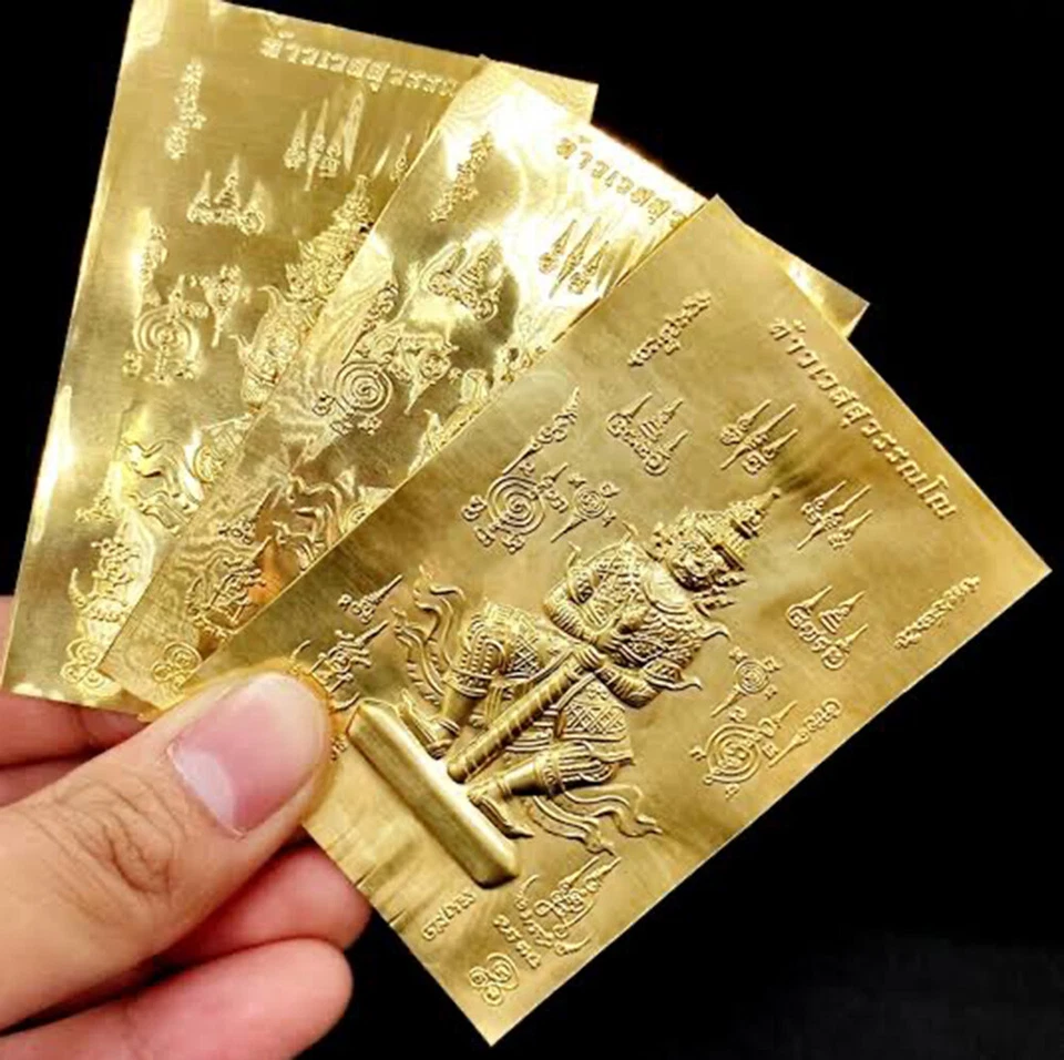 9x placas de ouro amuleto tailandês talismã buda mantra da sorte yantra thao wessuwan deus - Imagem 3 de 4