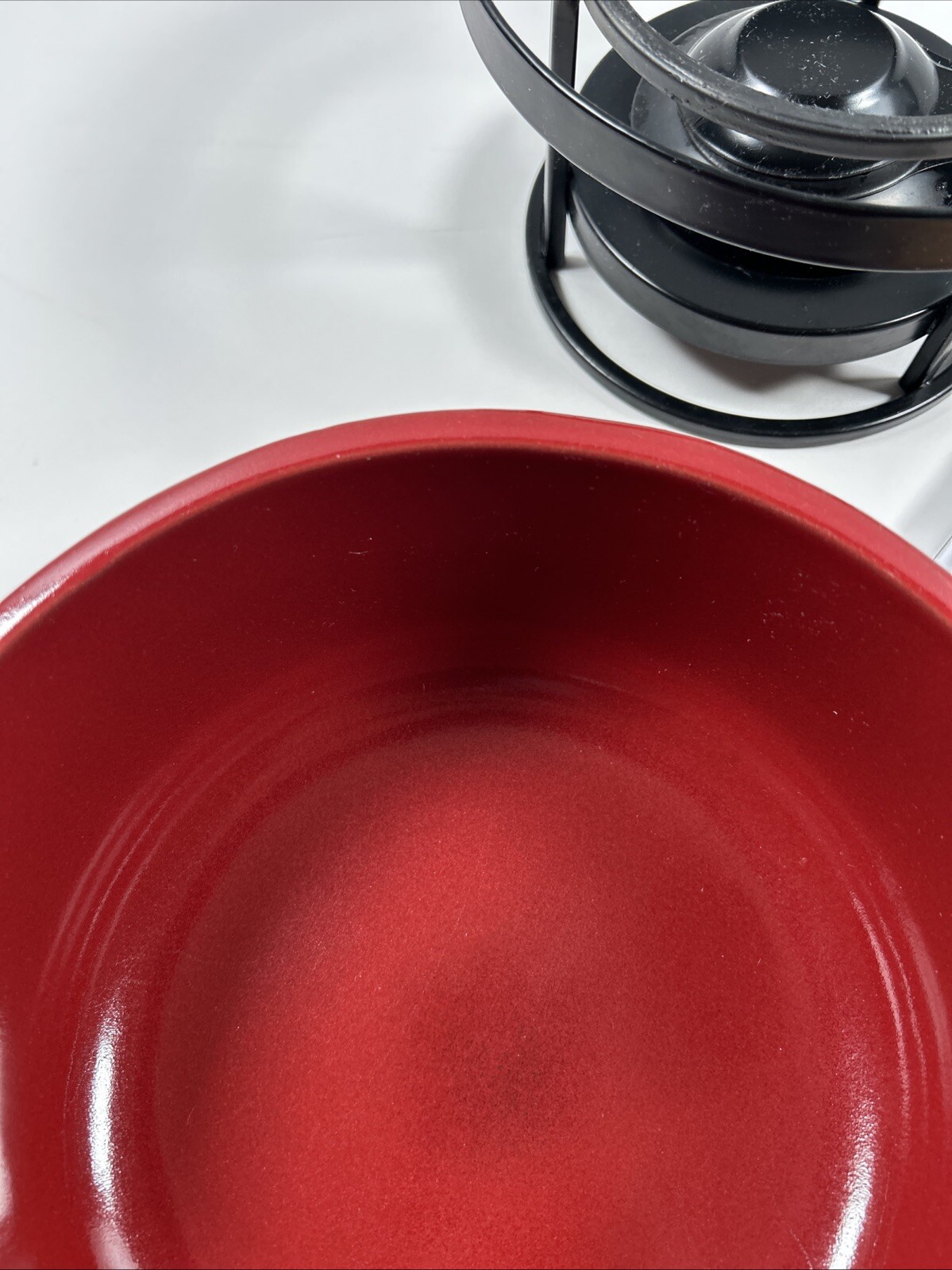 Emile Henry Flame Fondue Set 2.6 Quart Burgundy Ceramic w/Forks & Stand France