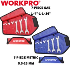 WORKPRO 7PCS SAE/Metric Super-Thin Open End Wrench Set w/Roll-up Organizer Pouch