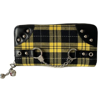 Lost Queen Tartan Plaid Handcuff Charm Studded Punk Clutch Wallet WBN1427-YLW