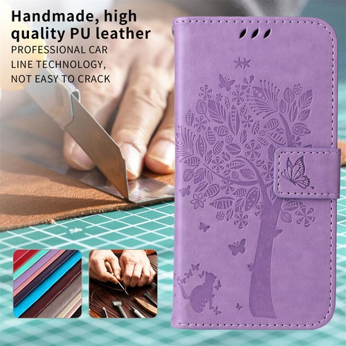 Leather Tree Cat Wallet Phone Case for Motorola G54 G84 G75 G55 G34 G04 G24 G14 - 第 12/24 張圖片