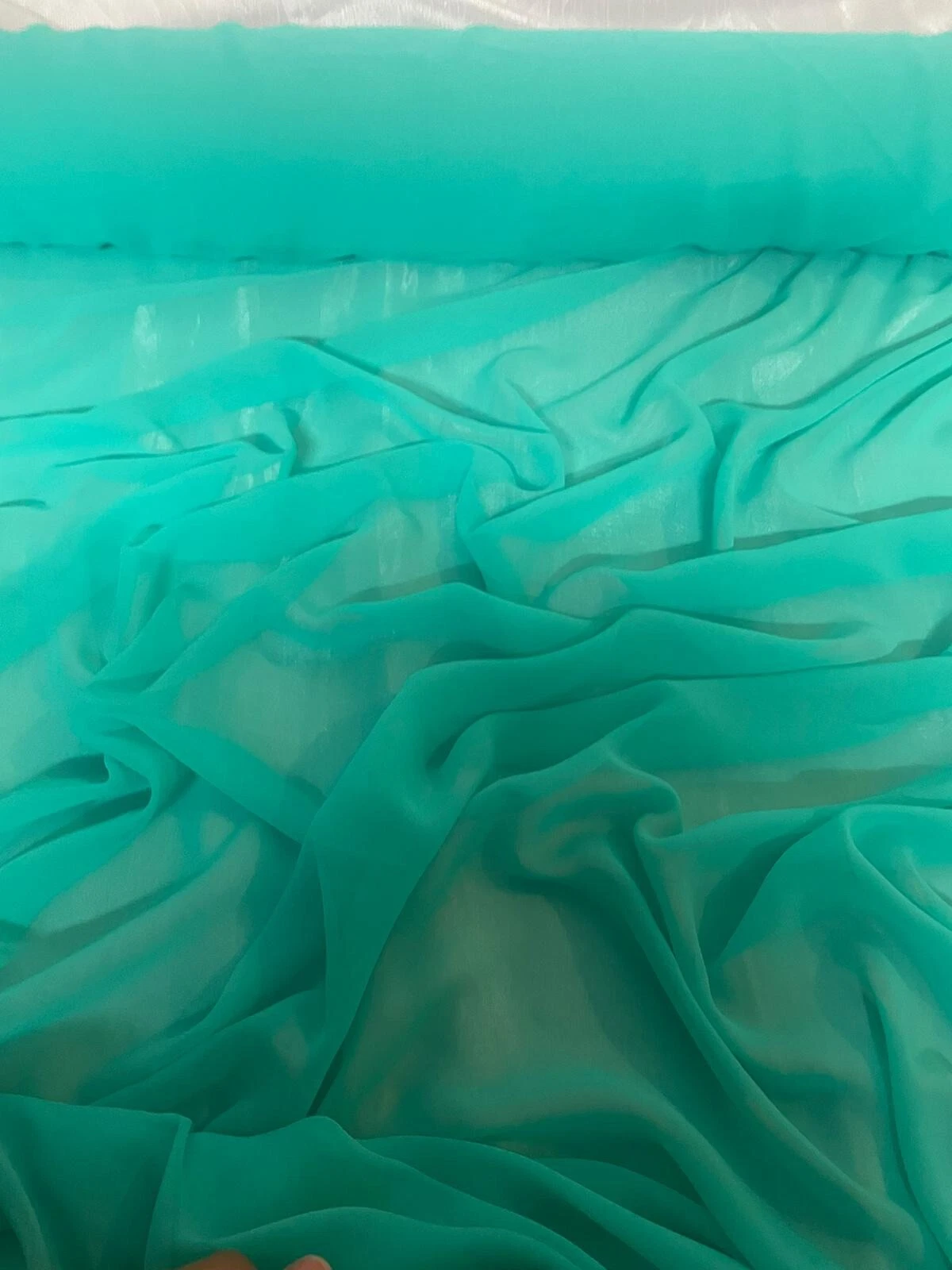 ROBE DOUCE MOUSSELINE SUPRÊME VERT MER 1 MÈTRE TISSU FLOTTANT LÉGER LARG”