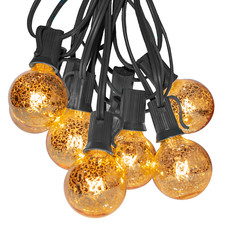G40 Mercury Gold Outdoor Patio String Lights Black Wire Wedding Party Yard Cafe