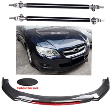 Front Bumper Lip Splitter Spoiler Carbon Fiber + Strut Rods For Subaru Legacy