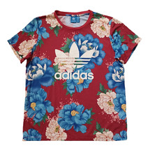 Adidas Originals x FARM Chita Boyfriend Womens T Shirt M Red Floral Short Sleeve