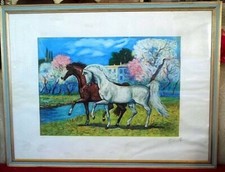 FRANCESCO GONZAGA ACQUAFORTE A 8 COLORI: CAVALLI A PRIMAVERA. 