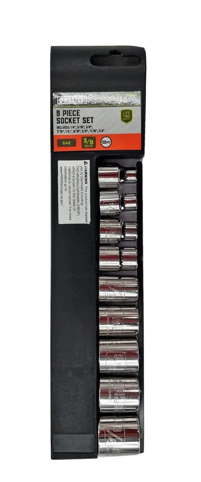 9-Piece 3/8” Drive Standard Socket Set SAE 12 PT, ¼” – ¾” Master Mechanic - Image 4 of 4