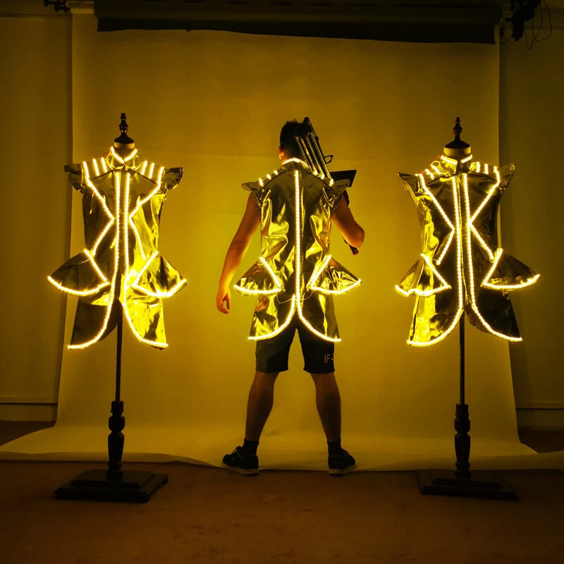 Conjunto de armadura de zanco iluminado robot LED espectáculo luz ropa traje DJ fiesta Foto 4 de 4