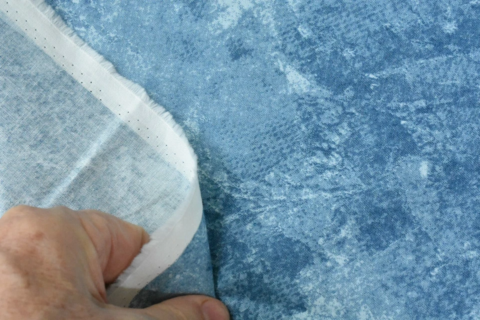 15" Long, Vintage, Textured-Look Marbled Light-Blue Quilt Cotton, SSI, P7589 - Image 4 of 4