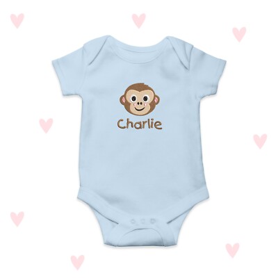 Affe Baby mitwachsen bestickt personalisiert Baby Geschenk Neugeborenes Outfit süß beliebiger Name