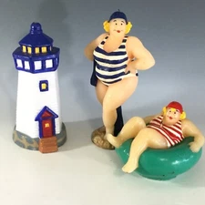 2 Wax  Bathing Beauties & Lighthouse~ Wax  Doll Figural Candles~ 1990's