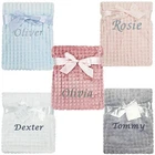 Personalised Baby Girl Boy Squared Stripe Blanket White Pink Blue Grey Name