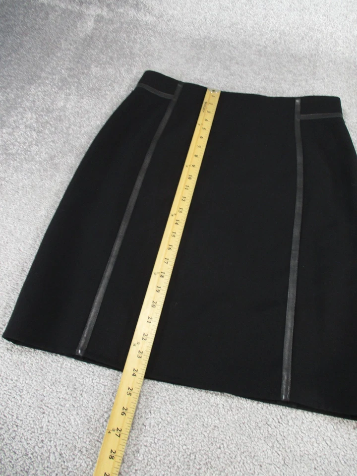 Falda Akris Mujer 12 Negro Mezcla Lana Cuero Acentos Lápiz Foto 2 de 4