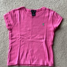 RALPH LAUREN SHORT SLEEVED PINK COTTON T SHIRT, GIRLS 8-10, LOGO PONY