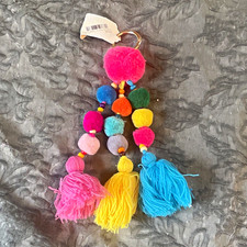 Multicolor Pom Pom Tassel Beaded Key Chain Keyring Charm for Women