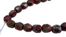 Czech Glass Bead 6mm Faceted Round Red Green Picasso Qty:25