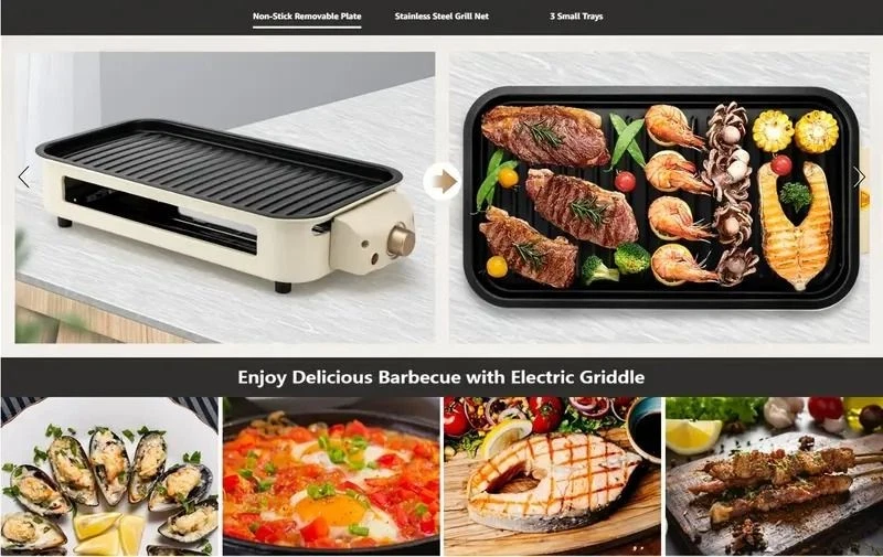 Electric Smokeless Indoor Grill 1500W Non-Stick BBQ Griddle Hot Pot Cooker - Image 3 of 4