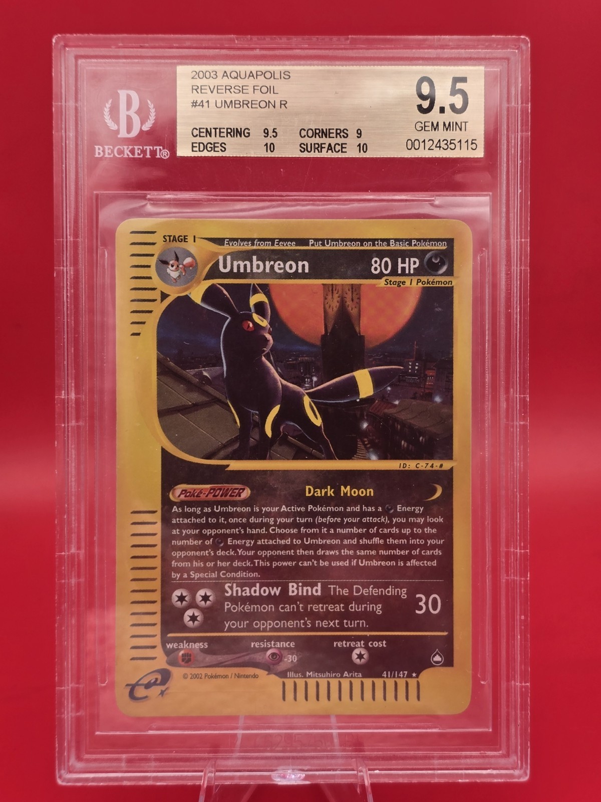 2003 Pokemon Umbreon Reverse Holo Foil Aquapolis 41/147 BGS 9.5 Pop 2!